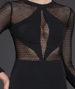 MNM Couture - N0044 Sheer Bodice Long-Sleeved Gown Formal Gowns 10 MNM Couture - N0044 Sheer Bodice Long-Sleeved Gown Formal Gowns