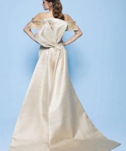 MNM Couture - N0229 Floral Beaded Off-Shoulder Column Dress 8 MNM Couture - N0229 Floral Beaded Off-Shoulder Column Dress