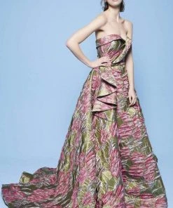 Prom Dresses MNM Couture - N0231 Folded Strapless Sweetheart Metallic Floral Gown 6 Prom Dresses MNM Couture - N0231 Folded Strapless Sweetheart Metallic Floral Gown
