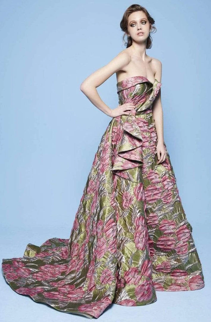 Prom Dresses MNM Couture - N0231 Folded Strapless Sweetheart Metallic Floral Gown 4 Prom Dresses MNM Couture - N0231 Folded Strapless Sweetheart Metallic Floral Gown