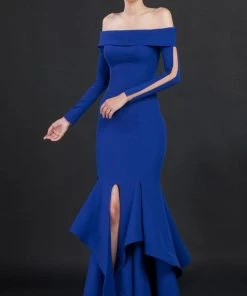 Formal Gowns MNM Couture - Ruffled Off Shoulder Trumpet Gown N0043