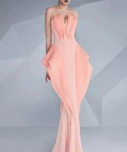 Formal Gowns MNM Couture - Strapless Folded Mermaid Gown G0616