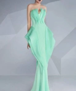 Formal Gowns MNM Couture - Strapless Folded Mermaid Gown G0616