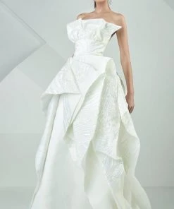 MNM Couture - Strapless Ruffled Empire Long Gown G0691 Formal Gowns