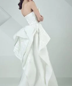 MNM Couture - Strapless Ruffled Empire Long Gown G0691 Formal Gowns