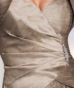 Mon Cheri 113843 Two-Piece Silk Bolero Sheath Dress In Taupe Cocktail Dresses