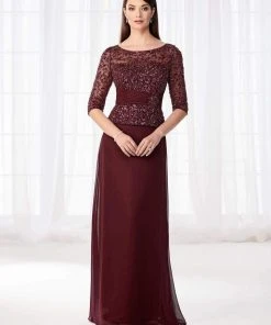 Formal Gowns Mon Cheri - 114657SL Evening Dress - 1 Pc Wine In Size 8 Available