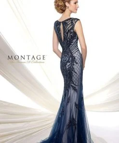 Mon Cheri - 116D31 Embellished Bateau Tulle Trumpet Dress Formal Gowns
