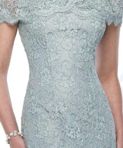 Formal Gowns Mon Cheri - 215D03 Bateau Scalloped Lace Applique Evening Gown - 1 Pc Blue Willow In Size 8 Available 8 Formal Gowns Mon Cheri - 215D03 Bateau Scalloped Lace Applique Evening Gown - 1 Pc Blue Willow In Size 8 Available