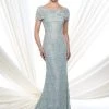Formal Gowns Mon Cheri - 215D03 Bateau Scalloped Lace Applique Evening Gown - 1 Pc Blue Willow In Size 8 Available