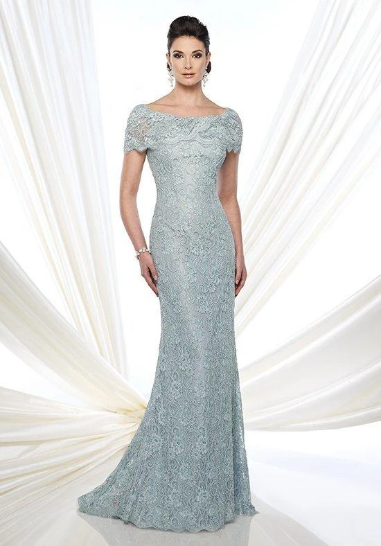Formal Gowns Mon Cheri - 215D03 Bateau Scalloped Lace Applique Evening Gown - 1 Pc Blue Willow In Size 8 Available 3 Formal Gowns Mon Cheri - 215D03 Bateau Scalloped Lace Applique Evening Gown - 1 Pc Blue Willow In Size 8 Available