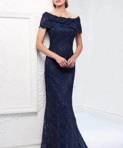Formal Gowns Mon Cheri - 215D03 Bateau Scalloped Lace Applique Evening Gown - 1 Pc Blue Willow In Size 8 Available 9 Formal Gowns Mon Cheri - 215D03 Bateau Scalloped Lace Applique Evening Gown - 1 Pc Blue Willow In Size 8 Available