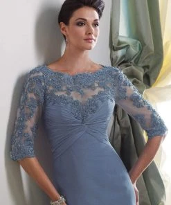 Mon Cheri - Beaded Quarter Length Sleeves Dress 113949