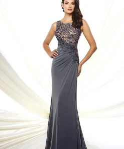 Mon Cheri - Embellished Sleeveless A-line Gown 116947 - 1 Pc Pewter/Nude In Size 8 Available 7 Mon Cheri - Embellished Sleeveless A-line Gown 116947 - 1 Pc Pewter/Nude In Size 8 Available