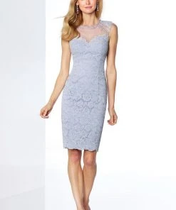 Mon Cheri Fitted Lace Short Dress 117820 - 1 Pc Light Periwinkle In Size 6 Available Cocktail Dresses