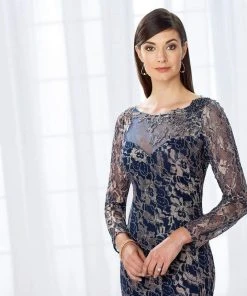 Formal Gowns Mon Cheri - Illusion Lace Bateau Evening Dress 118671 - 1 Pc Navy In Size 8 Available 9 Formal Gowns Mon Cheri - Illusion Lace Bateau Evening Dress 118671 - 1 Pc Navy In Size 8 Available