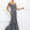 Formal Gowns Mon Cheri - Lace Applique Plunging Trumpet Dress 118D12 1 Formal Gowns Mon Cheri - Lace Applique Plunging Trumpet Dress 118D12