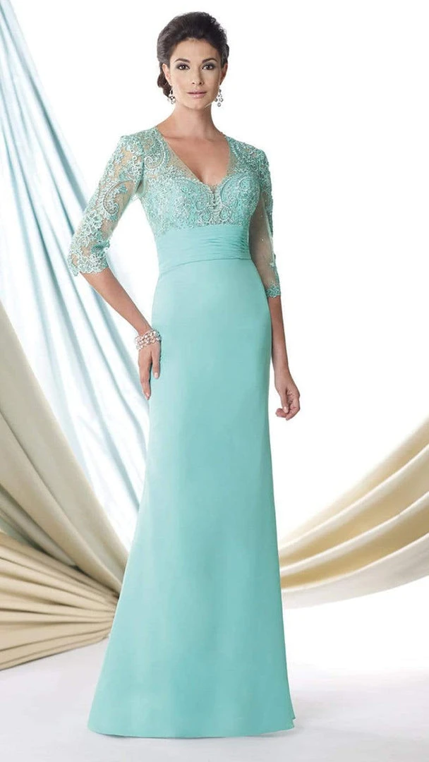 Formal Gowns Mon Cheri Lace Illusion V-Neck Mermaid Long Dress - 1 Pc Aqua/Green In Size 8 Available 7 Formal Gowns Mon Cheri Lace Illusion V-Neck Mermaid Long Dress - 1 Pc Aqua/Green In Size 8 Available