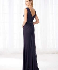 Mon Cheri - Stretch Mesh Pleated V-Neckline Formal Gown 218603 - 1 Pc Raspberry In Size 4 Available Formal Gowns