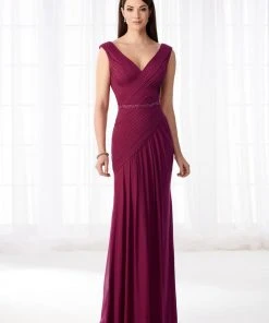 Mon Cheri - Stretch Mesh Pleated V-Neckline Formal Gown 218603 - 1 Pc Raspberry In Size 4 Available Formal Gowns