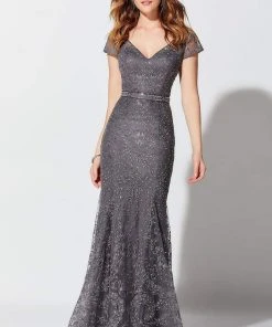 Mon Cheri - Trumpet Gown 117D70 - 1 Pc Nude/Blue In Size 10 And 2 Pcs Charcoal In Size 8 Available Formal Gowns