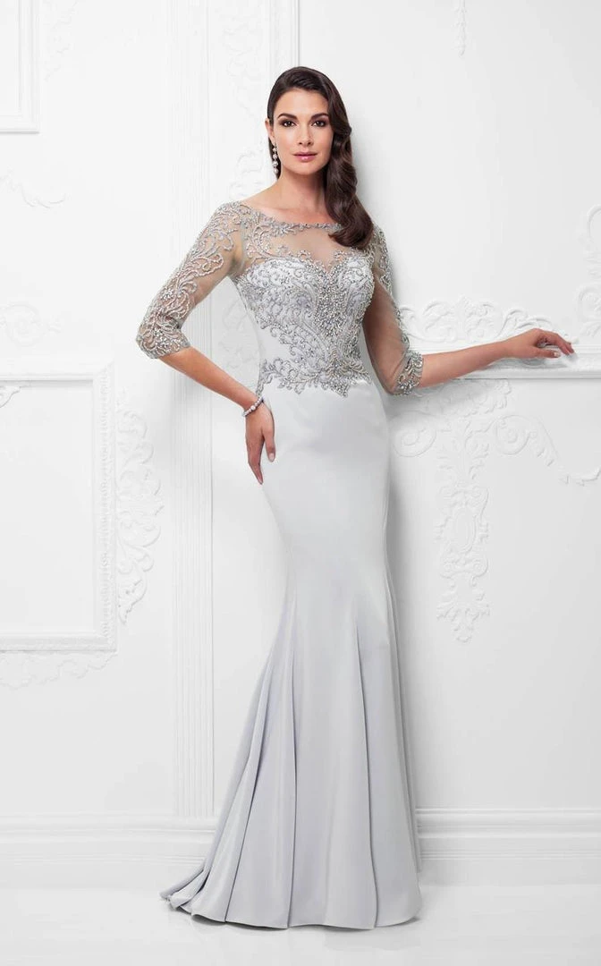 Montage By Mon Cheri - 117910 Quarter Sleeve Beaded Illusion Gown - 1 Pc Ice Gray In Size 12 Available Formal Gowns 3 Montage By Mon Cheri - 117910 Quarter Sleeve Beaded Illusion Gown - 1 Pc Ice Gray In Size 12 Available Formal Gowns