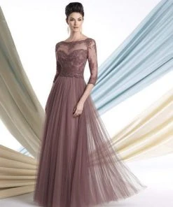 Montage By Mon Cheri - 213980 A-line Chiffon Pleated Dress - 1 Pc Mink In Size 14 Available