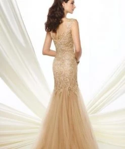 Formal Gowns Montage By Mon Cheri - 216964 Tulle Lace Trumpet Dress - 1 Pc Champagne In Size 10 Available