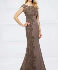 Formal Gowns Montage By Mon Cheri - 217948 Bateau Neck Beaded Lace Trumpet Gown - 1 Pc Mocha In Size 6 Available