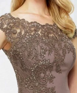 Formal Gowns Montage By Mon Cheri - 217948 Bateau Neck Beaded Lace Trumpet Gown - 1 Pc Mocha In Size 6 Available 8 Formal Gowns Montage By Mon Cheri - 217948 Bateau Neck Beaded Lace Trumpet Gown - 1 Pc Mocha In Size 6 Available