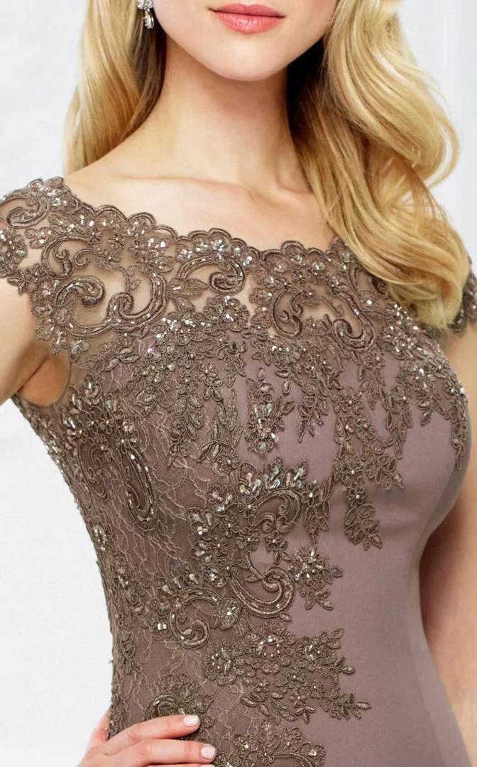 Formal Gowns Montage By Mon Cheri - 217948 Bateau Neck Beaded Lace Trumpet Gown - 1 Pc Mocha In Size 6 Available 5 Formal Gowns Montage By Mon Cheri - 217948 Bateau Neck Beaded Lace Trumpet Gown - 1 Pc Mocha In Size 6 Available