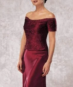 Montage By Mon Cheri - 24942P Jewel Ornate Ruched Off-shoulder Gown Formal Gowns