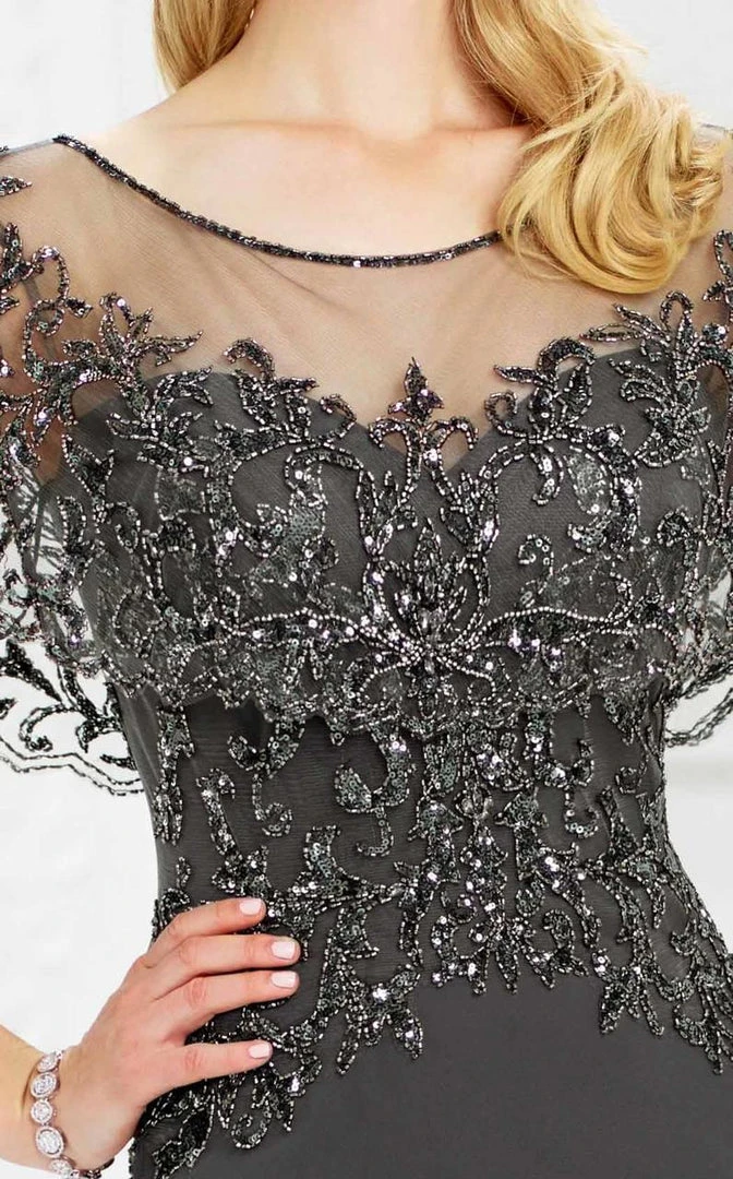 Montage By Mon Cheri - Beaded Sheer Capelet Sheath Gown 217947 - 1 Pc Blue Willow In Size 12 Available 6 Montage By Mon Cheri - Beaded Sheer Capelet Sheath Gown 217947 - 1 Pc Blue Willow In Size 12 Available