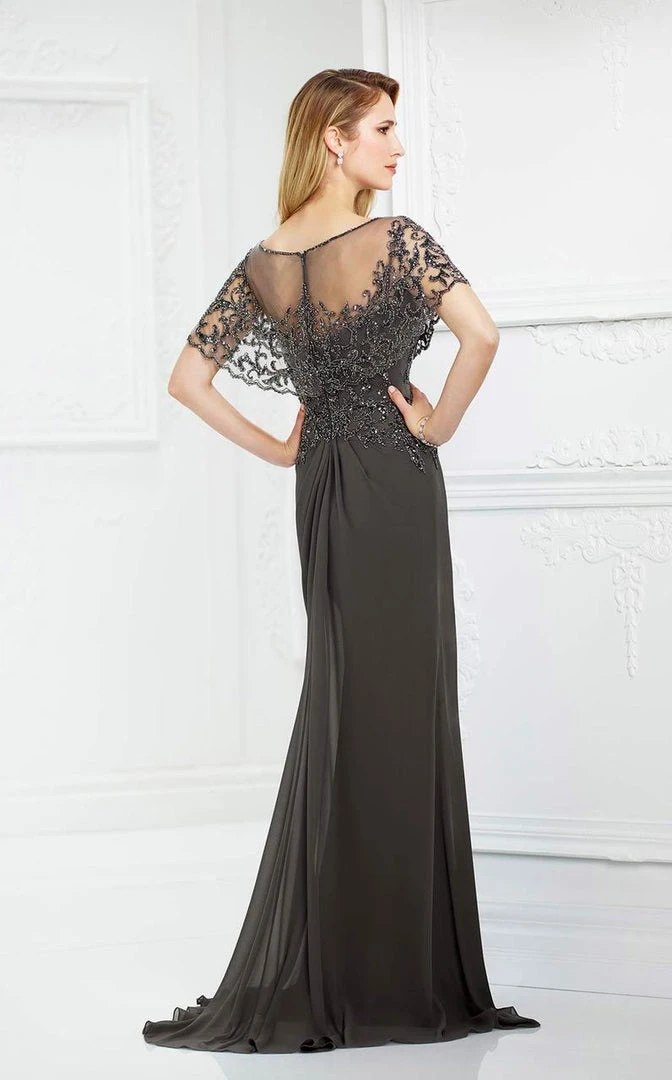 Montage By Mon Cheri - Beaded Sheer Capelet Sheath Gown 217947 - 1 Pc Blue Willow In Size 12 Available 4 Montage By Mon Cheri - Beaded Sheer Capelet Sheath Gown 217947 - 1 Pc Blue Willow In Size 12 Available