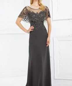 Montage By Mon Cheri - Beaded Sheer Capelet Sheath Gown 217947 - 1 Pc Blue Willow In Size 12 Available