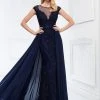 Montage By Mon Cheri - Embroidered Lace Chiffon Overskirt Gown 218914 - 1 Pc Navy In Size 10 Available Formal Gowns