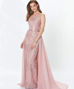 Montage By Mon Cheri - Lace Embellished Two-Piece Column Gown 119940 - 1 Pc Latte In Size 14 Available