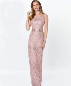 Montage By Mon Cheri - Lace Embellished Two-Piece Column Gown 119940 - 1 Pc Latte In Size 14 Available