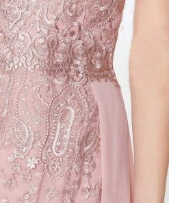 Montage By Mon Cheri - Lace Embellished Two-Piece Column Gown 119940 - 1 Pc Latte In Size 14 Available