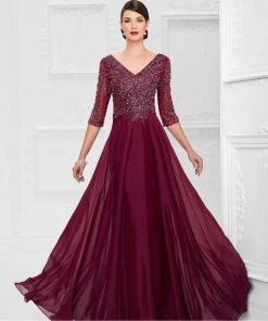 Montage By Mon Cheri - Quarter Sleeve Chiffon A-line Dress 116950