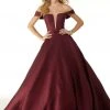 Formal Gowns Mori Lee - 43041 Drape Sleeves Illusion Plunging Neck Satin Ballgown