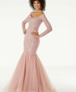 Mori Lee - 43060 Off Shoulder Lace And Glitter Tulle Mermaid Gown Formal Gowns