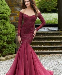 Mori Lee - 43060 Off Shoulder Lace And Glitter Tulle Mermaid Gown Formal Gowns