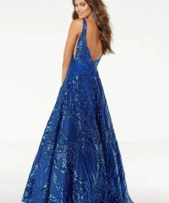 Mori Lee - 45001 Sleeveless V Neck Sequin Ornate A-Line Prom Dress