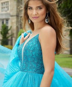 Mori Lee - 45004 Beaded Sleeveless V- Neckline Glitter Net Gown