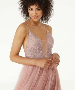 Mori Lee - 45004 Beaded Sleeveless V- Neckline Glitter Net Gown