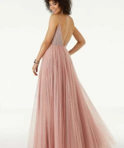 Mori Lee - 45004 Beaded Sleeveless V- Neckline Glitter Net Gown