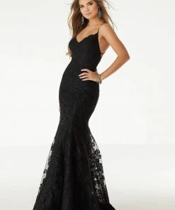 Mori Lee - 45005 Allover Embroidery Sparkle Net V Neck Mermaid Dress