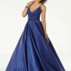 Formal Gowns Mori Lee - 45007 Shirred Plunging Shimmer Satin Gown