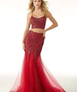 Mori Lee - 45011 Two-Piece Metallic Beaded Flared Gown Formal Gowns